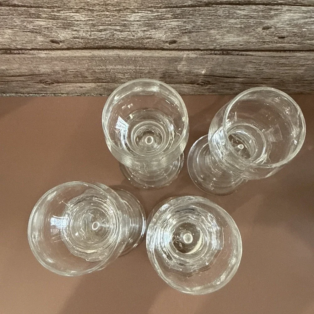 Vintage Hand Blown Glass 4 Pcs Hollow Stem Ribbed Roemer Style Cordial Glasses